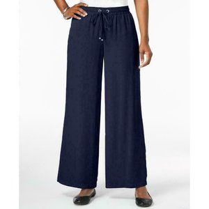 NWT JM Collection Womens Navy Wide Leg Crinkle Pants Petite